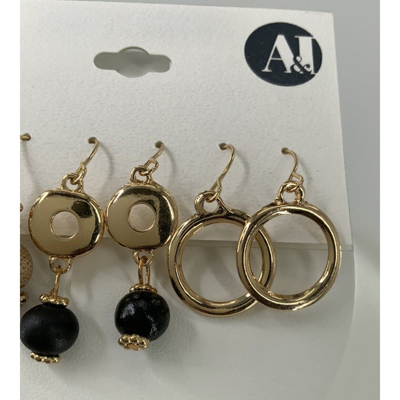 A&I Drop Earrings Fish Hook Wire Three Pair Gold-Tone Neutrals Fashion Jewelry - Picture 4 of 9